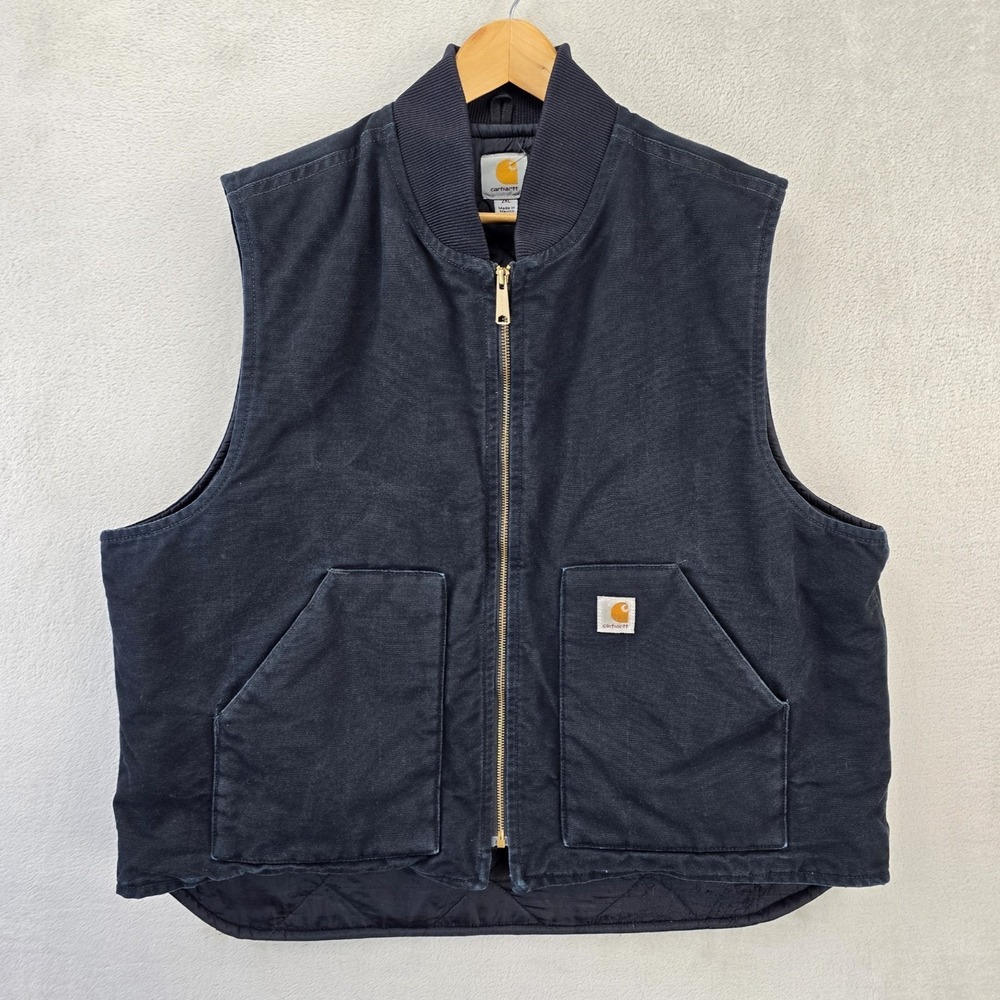 Vintage Carhartt Vest Men's XXL Black V01 BLK Quilt Lined Duck Canvas Workwear